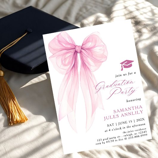 Invitation Fête de graduation moderne tendance Pink Bow
