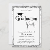 Invitation Fête de graduation Noir & Blanc Confetti (Devant)