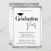 Invitation Fête de graduation Noir & Blanc Confetti (Devant / Derrière)
