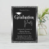 Invitation Fête de Graduation Noir et Blanc Ombre Confetti (Debout devant)