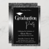 Invitation Fête de Graduation Noir et Blanc Ombre Confetti (Devant / Derrière)