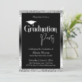 Invitation Fête de Graduation Noir et Blanc Ombre Confetti (Debout devant)