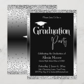 Invitation Fête de Graduation Noir et Blanc Ombre Confetti (Devant / Derrière)