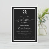 Invitation Fête de graduation noire blanche (Debout devant)