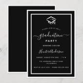 Invitation Fête de graduation noire blanche (Devant / Derrière)