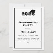 Invitation Fête de graduation noire blanche 2025 (Devant)