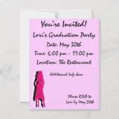 Invitation Fête de graduation noire et rose chaud (Dos)