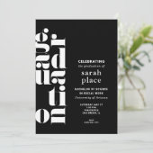 Invitation Fête de graduation noire moderne (Debout devant)