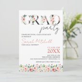 Invitation Fête de graduation noire, or et florale (Debout devant)