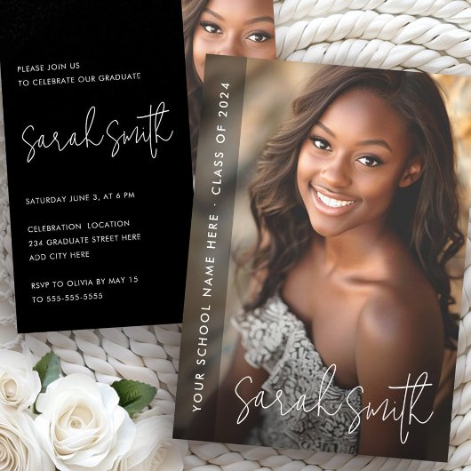 Invitation Fête de graduation noire photo moderne