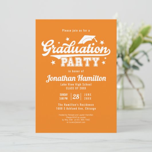 Invitation Fête de Graduation Orange du Lycée (Debout devant)