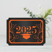 Invitation Fête de graduation Orange et Black Frame (Debout devant)