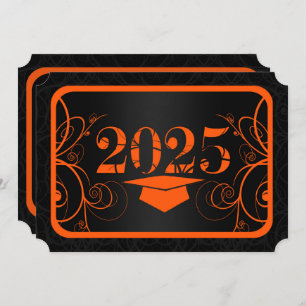 Invitation Fête de graduation Orange et Black Frame