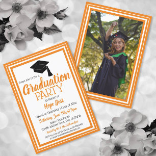 Invitation Fête de graduation Orange et White Photo