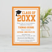 Invitation Fête de graduation Orange et White Photo (Debout devant)