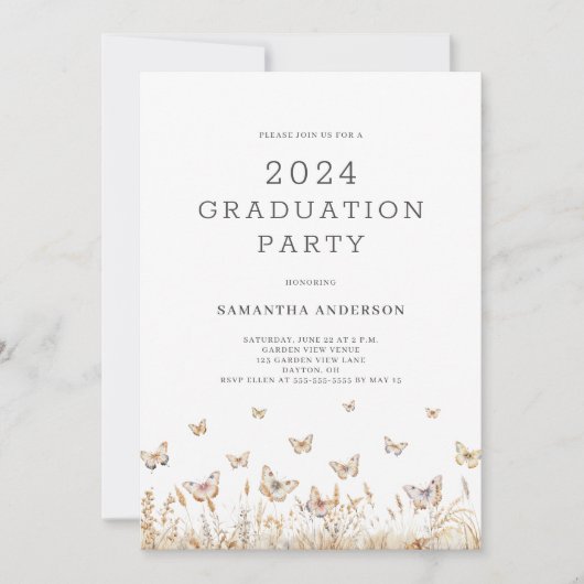 Invitation Fête de graduation papillon (Devant)