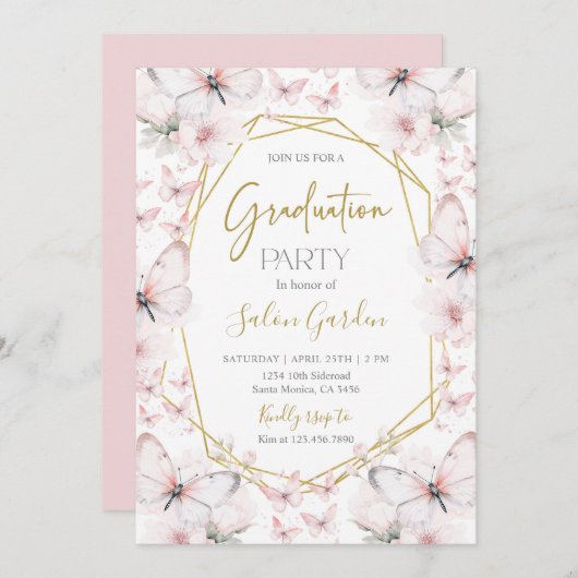 Invitation Fête de graduation papillon (Devant / Derrière)
