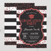 Invitation Fête de graduation Parties scintillant noire et ro (Devant / Derrière)