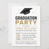 Invitation Fête de Graduation Photo Black White Gold (Devant)