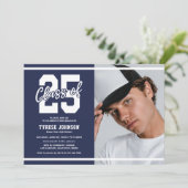 Invitation Fête de graduation photo bleu moderne (Debout devant)