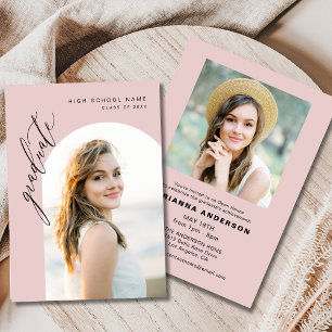 Invitation Fête de graduation photo Blush Pink 2 moderne