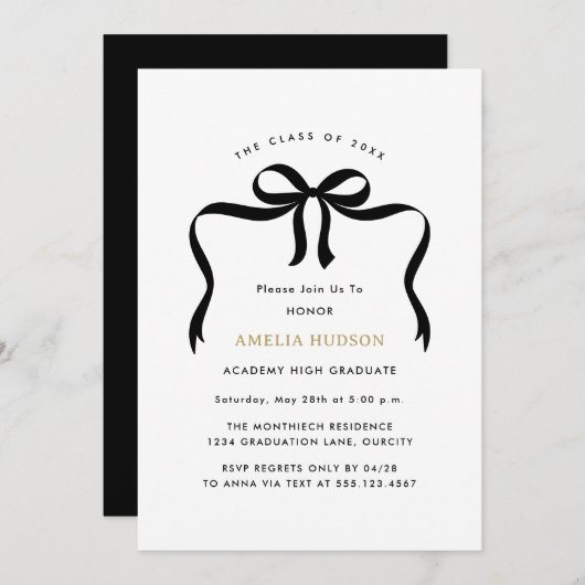 Invitation Fête de graduation photo branchée Bow (Devant / Derrière)