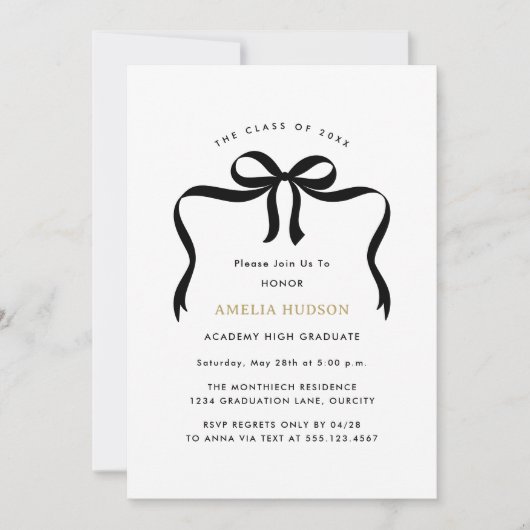 Invitation Fête de graduation photo branchée Bow Ribbon (Devant)