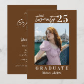 Invitation Fête de graduation photo Brown de script moderne (Devant / Derrière)