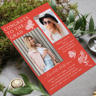 Invitation Fête de graduation photo de Papillon blanc rouge m