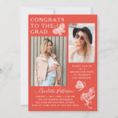 Invitation Fête de graduation photo de Papillon blanc rouge m (Devant)