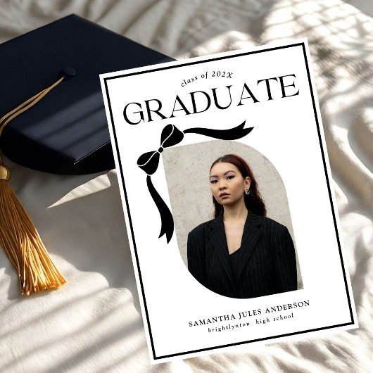 Invitation Fête de graduation photo de script de bow moderne