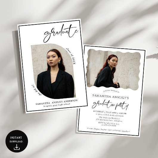 Invitation Fête de graduation photo de script de bow moderne