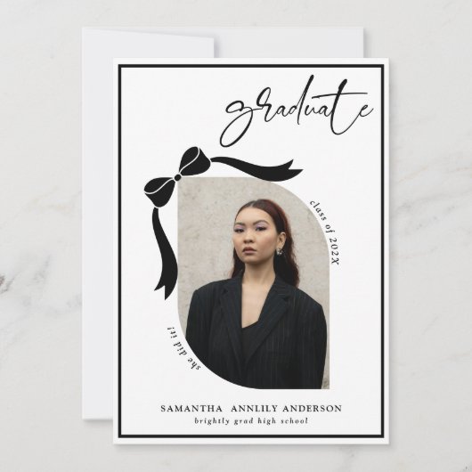 Invitation Fête de graduation photo de script de bow moderne (Devant)