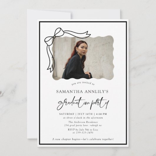 Invitation Fête de graduation photo de script de bow moderne (Dos)