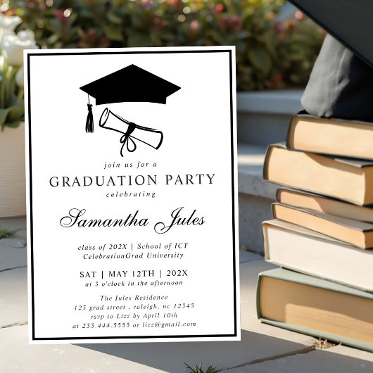 Invitation Fête de graduation photo de script moderne