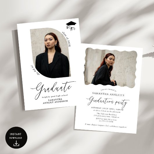 Invitation Fête de graduation photo de script moderne