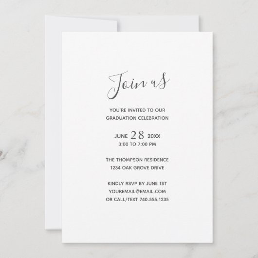 Invitation Fête de graduation photo de script moderne (Dos)