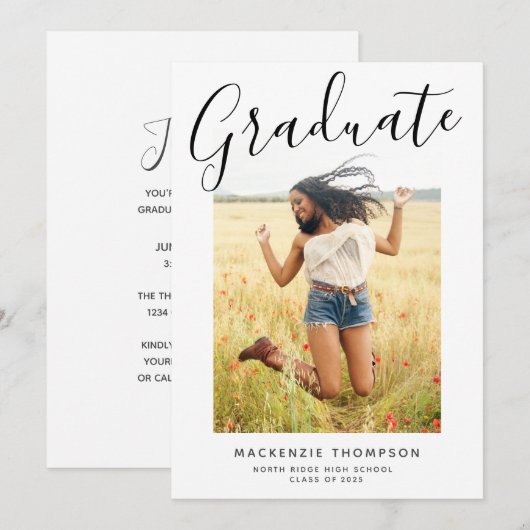 Invitation Fête de graduation photo de script moderne (Devant / Derrière)