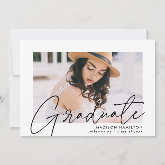 Invitation Fête de graduation photo de script noir moderne (Devant)
