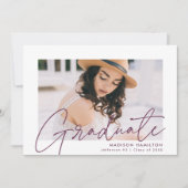 Invitation Fête de graduation photo de script violet moderne (Devant)