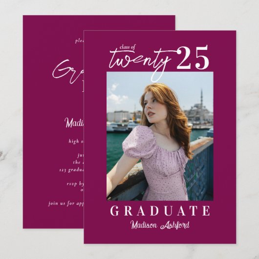 Invitation Fête de graduation photo de vin de Script moderne (Devant / Derrière)