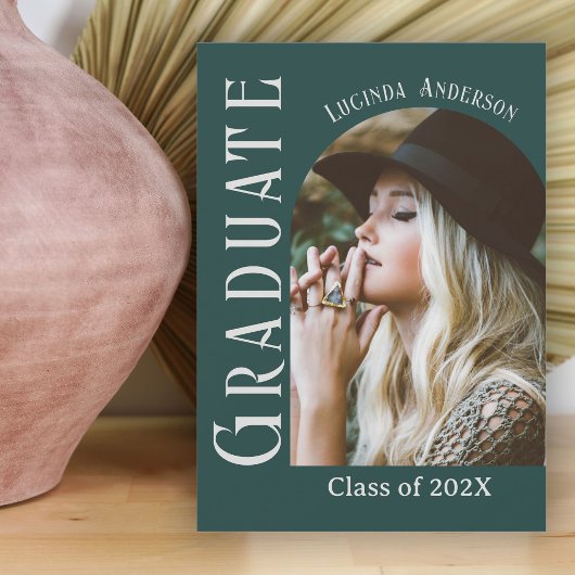 Invitation Fête de graduation photo Emerald Green Arch
