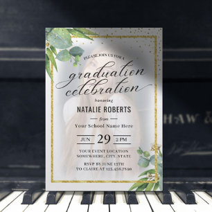 Invitation Fête de graduation photo encadrée d'or moderne