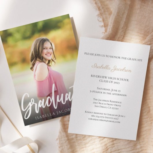 Invitation Fête de graduation photo manuscrite de script