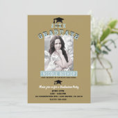 Invitation Fête de graduation photo minimal bleu moderne (Debout devant)