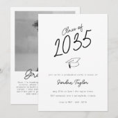 Invitation Fête de graduation photo minimale noir et blanc (Devant / Derrière)