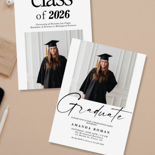 Invitation Fête de graduation photo minimaliste moderne