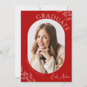 Invitation Fête de graduation photo Modern Leaf Red 2 (Devant)