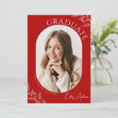 Invitation Fête de graduation photo Modern Leaf Red 2 (Debout devant)