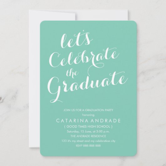 Invitation Fête de graduation photo moderne Aqua White (Devant)